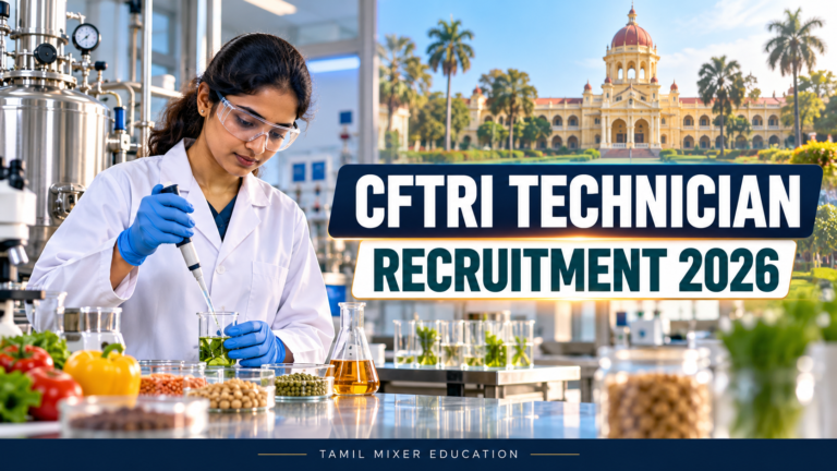 CFTRI Technician Recruitment 2026 – ஆய்வக தொழில்நுட்ப பணியாளர் மற்றும் கருவிகளின் AI விளக்கப்படம்
