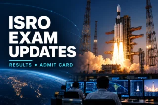 ISRO தேர்வு முடிவு மற்றும் hall ticket செய்திக்கான விண்வெளி ஆய்வு விளக்கப்படம்