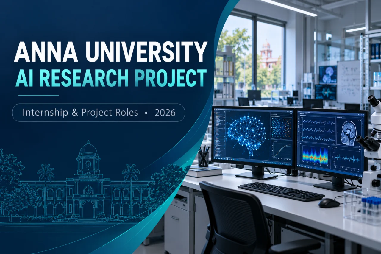 அண்ணா பல்கலைக்கழக CAInDRA AI ஆராய்ச்சித் திட்டத்தின் internship மற்றும் project பணிகளுக்கான விளக்கப்படம்