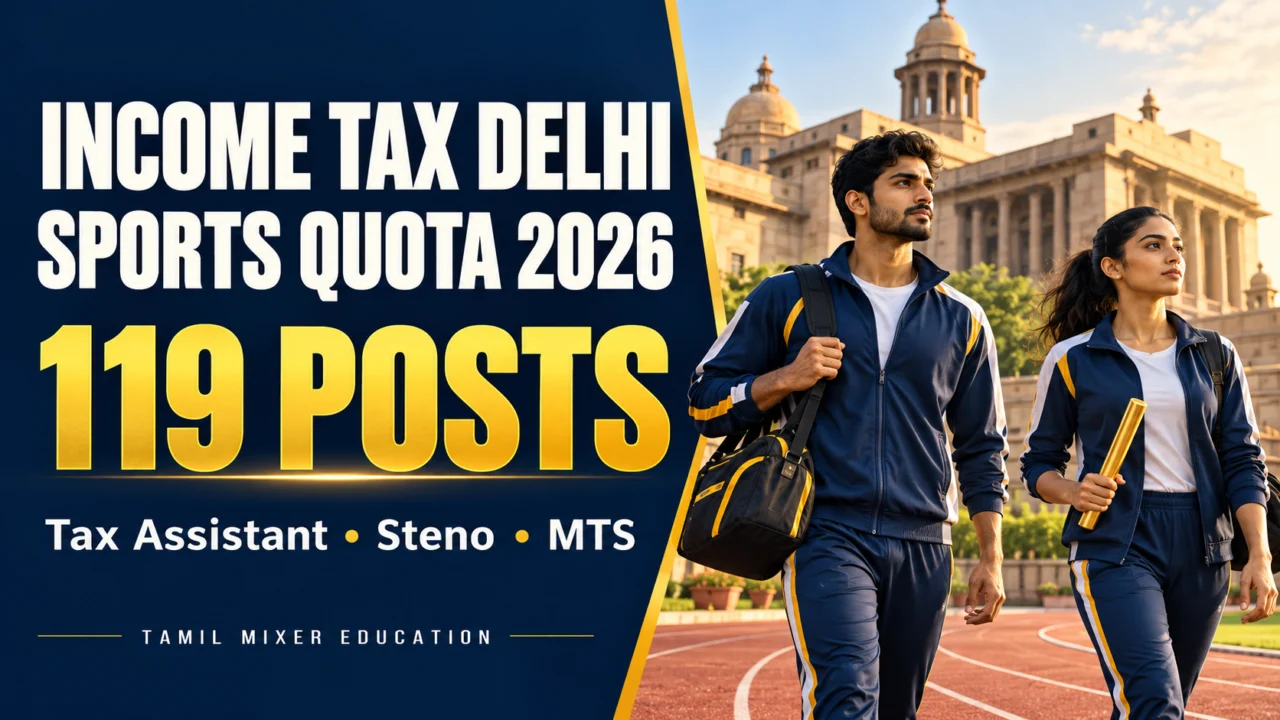 Income Tax Delhi Sports Quota Recruitment 2026 – 119 Tax Assistant, Stenographer, MTS பணிகளுக்கான விளக்க வடிவமைப்பு