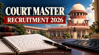 Supreme Court Court Master 2026 – நீதிமன்றம் மற்றும் stenography குறித்த AI விளக்கப்படம்