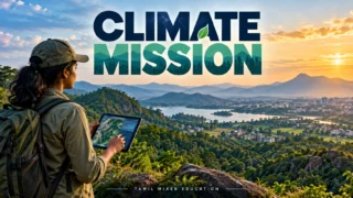 District Climate Change Mission – சுற்றுச்சூழல் தரவுச் சேகரிப்பு தொடர்பான AI விளக்கப்படம்; அதிகாரப்பூர்வ அலுவலகப் புகைப்படம் அல்ல