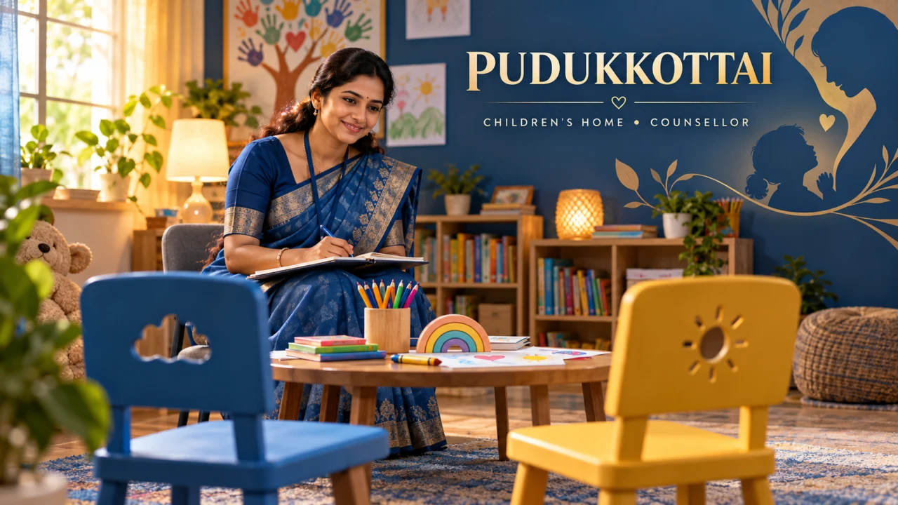புதுக்கோட்டை அரசு குழந்தைகள் இல்ல ஆற்றுப்படுத்துநர் பணிக்கான குழந்தைநேய counselling அறை விளக்கப்படம்