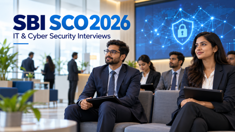 SBI SCO2026 IT மற்றும் Cyber Security நேர்காணலுக்குத் தயாராகும் தொழில்நுட்ப வல்லுநர்களை விளக்கும் உருவாக்கப்பட்ட காட்சி