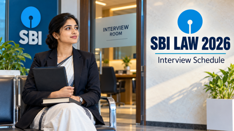 SBI Law 2026 நேர்காணலுக்காக கோப்புடன் காத்திருக்கும் சட்டத் துறை தேர்வரின் விளக்கப்படம்