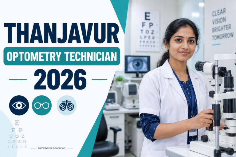 Thanjavur Raja Mirasudar Hospital Recruitment 2026 – Optometry Technician பணியை விளக்கும் உருவாக்கப்பட்ட படம்