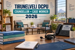 Tirunelveli DCPU Recruitment 2026 – Counsellor மற்றும் Case Worker பணிகளை விளக்கும் உருவாக்கப்பட்ட படம்