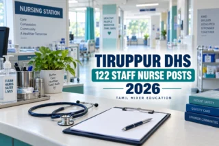Tiruppur DHS Recruitment 2026 – 122 Staff Nurse பணிகள்; செவிலியர் பணியைச் சித்தரிக்கும் விளக்கப்படம்
