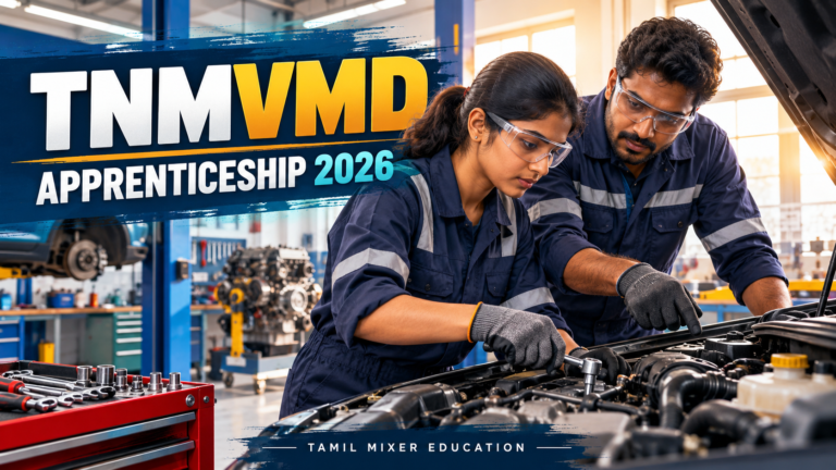 TNMVMD Apprentice Recruitment 2026 – வாகன பராமரிப்புப் பயிற்சியைச் சித்தரிக்கும் AI விளக்கப்படம்; அதிகாரப்பூர்வ அலுவலகப் புகைப்படம் அல்ல